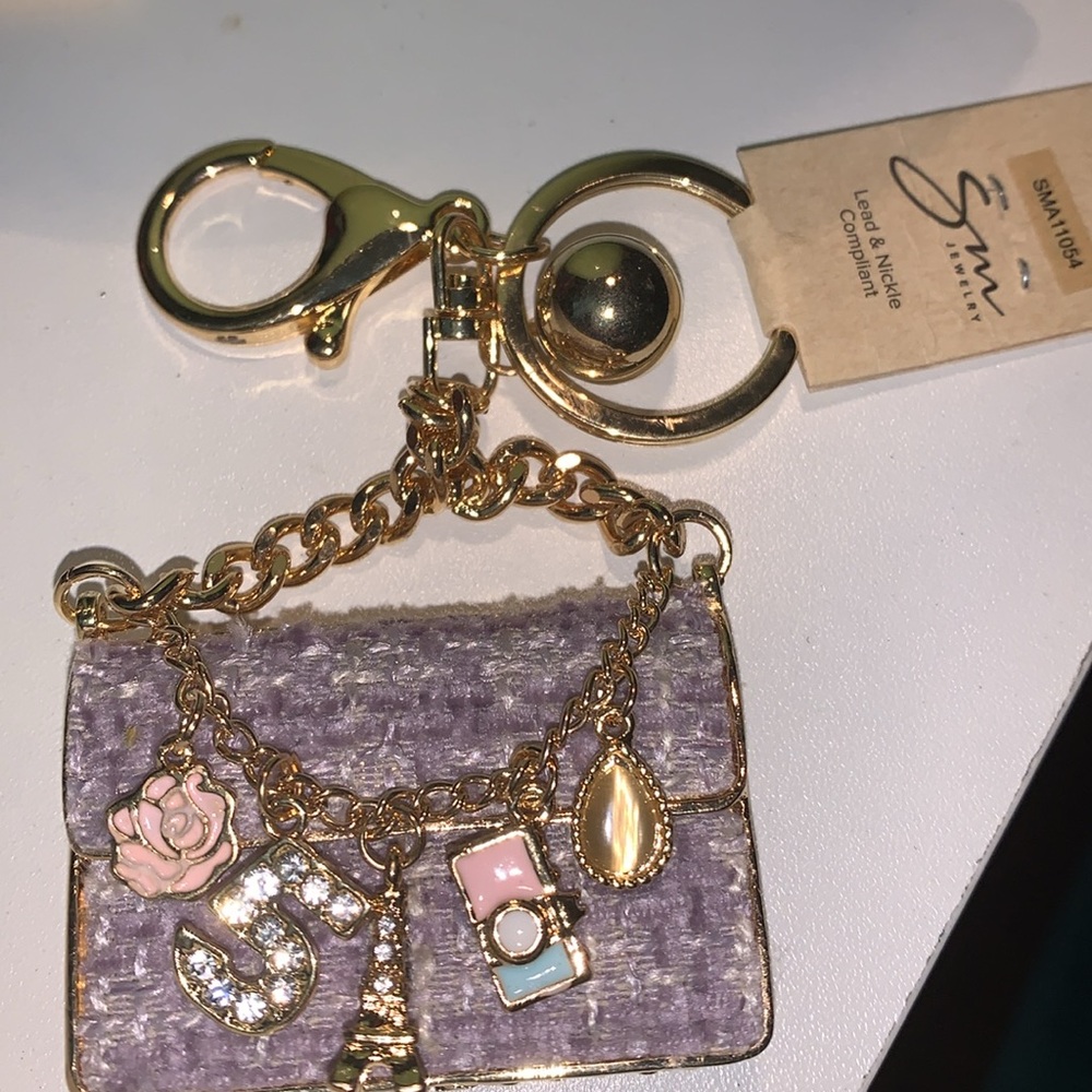 Lavender Charm Purse Keychain with Gold Accents